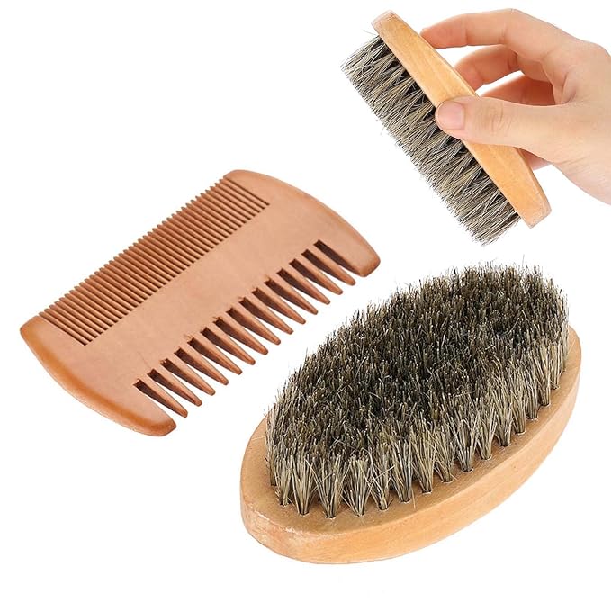 Beard Brush Kit, Chazcool Beard Grooming Kit Mustache Oval Brush and Hair Mustache Shaving Brush Facial Hair Brush