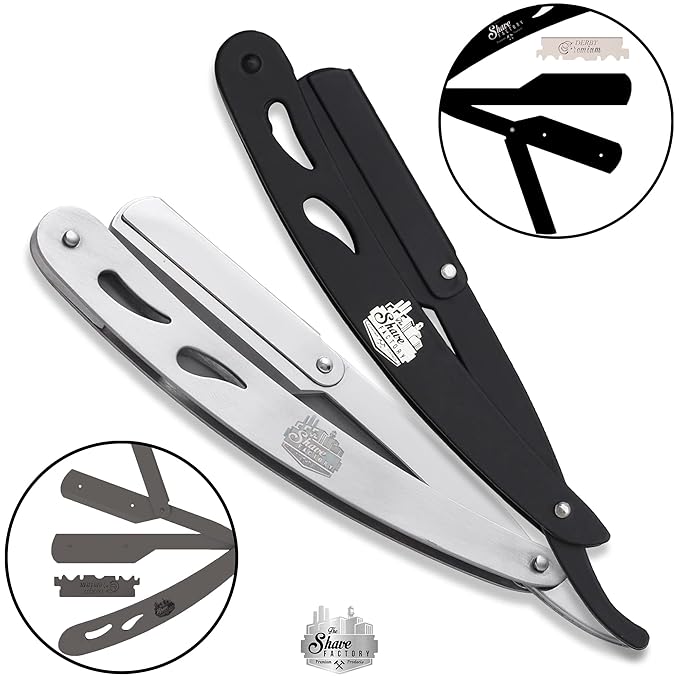 The Shave Factory Straight Edge Razor Kit - with Single Stainless Steel razors (Stell + Derby Premium)