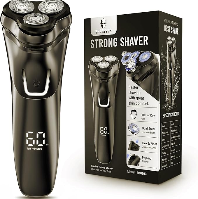 Electric Razor for Men Cordless: Wet/Dry Rotary Shaver Waterproof - USB Fast Charging & Sensitive Skin Care - Pop up Trimmer & Precision Blades Upgraded Velvet Black