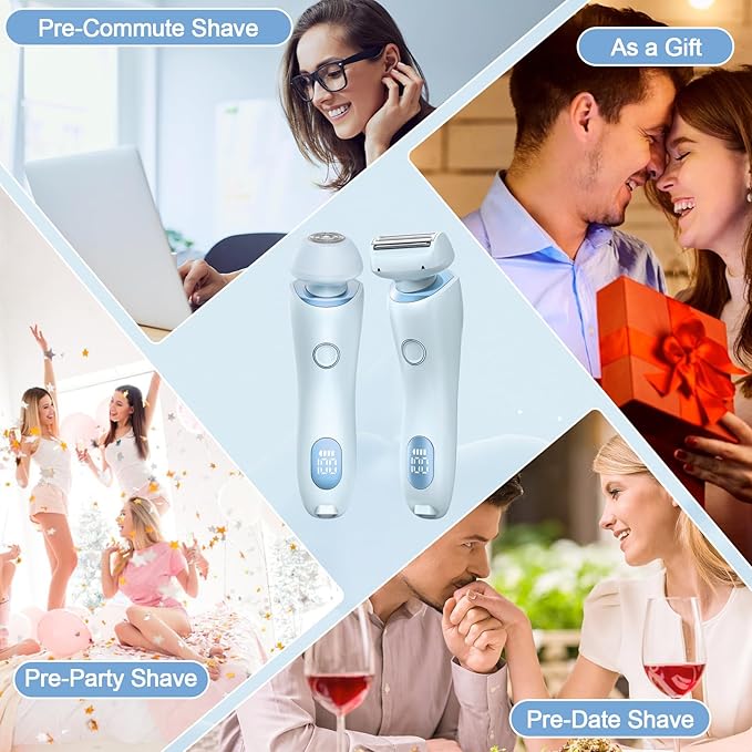 Electric Shaver for Women, 2 in 1 Wet & Dry Silk Glide Pro Shaver with 2 Removable Heads, Rechargeable Electric Trimmer for Bikini, Pubic Hair, Legs, Body, IPX7 Waterproof