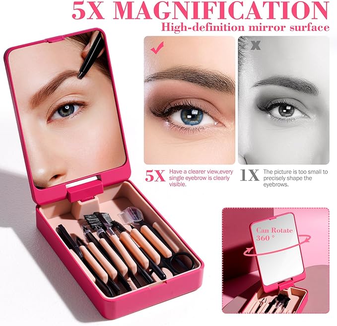 JPNK Eyebrow Trimmer Kit, 8 in 1 Scissors Professional Eyebrow Grooming Set for Women and Men with 5X Magnifying Mirror