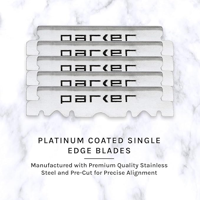 Parker PTW Professional Straight Razor with Replaceable Blades – All‑Stainless‑Steel Push‑Type Design + 5 Parker Platinum Half Blades – Barber‑Grade Razor for Precision Detailing
