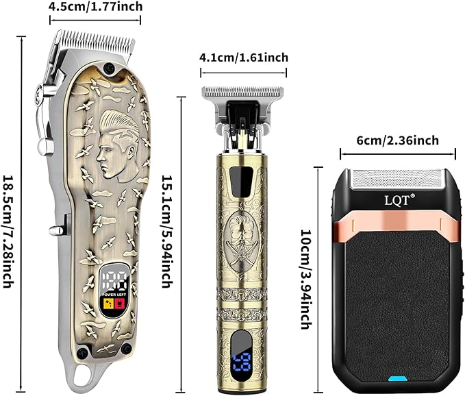 Professional Hair Clippers Set for Men, Cordless Rechargeable Barber Trimmers for Hair Cutting, Electric Shavers, LED Display, Grooming Kit for Head, Face, Body, Gifts for Men Husband & Father