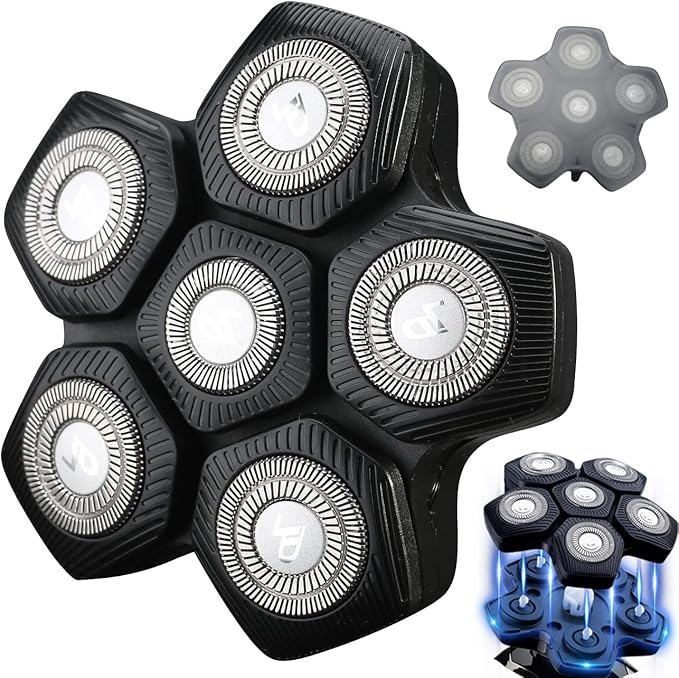 6D Black Electric Shaver Replacement Blade Head - Universal Magnetic Interface, 6 Blades