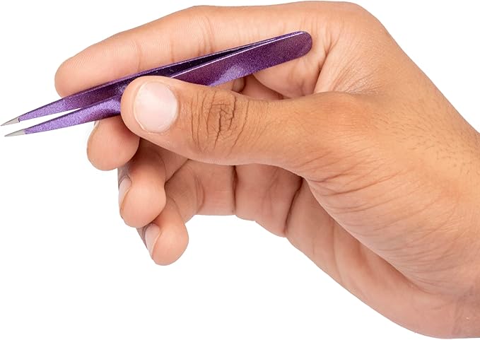 Katsumi Pinnacle 4-Piece Tweezers Set – Precision Stainless Steel Tweezers for Eyebrows, Facial Hair, Ingrown Hair, Splinters – Professional Beauty Kit Purple Glitter
