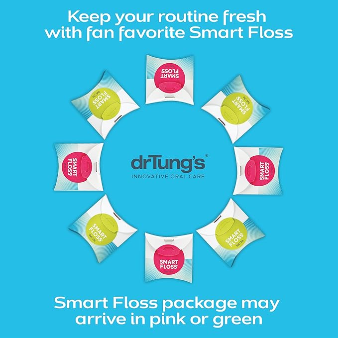 DrTung's Smart Floss - Natural Floss, PTFE & PFAS Free Floss, Gentle on Gums, Expands & Stretches, BPA Free Floss - Natural Dental Floss Cardamom Flavor (Pack of 6)