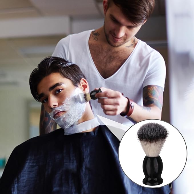 7Pcs Men Shaving Brush Wood Handle, Professional Salon Tools Hand Crafted Shaving Brush Wood Handle Black Wood Handle Shave Brushes Handmade Nylon Hair Brush for Men