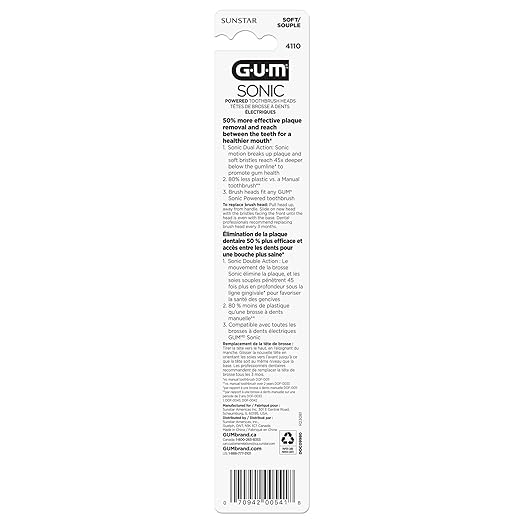 GUM Sonic Powered Toothbrush Refills, Tapered Bristles Clean Below The Gumline, White 2 Count(Pack of 2)