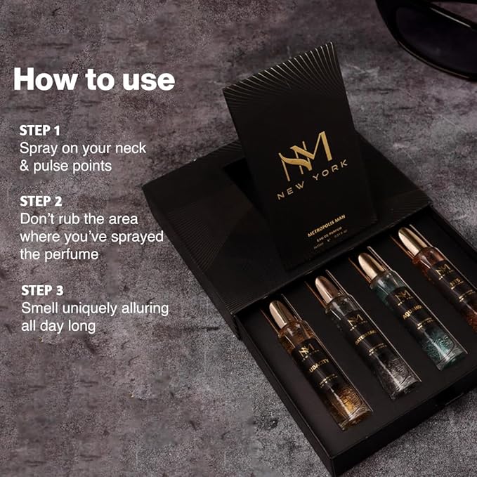 NOURISH MANTRA NM New York Metropolis Man Luxury Perfume Set Of 4 | Premium Luxury Perfumes | birthday gift for men | Perfume For Men long lasting smell | 15 ml Each