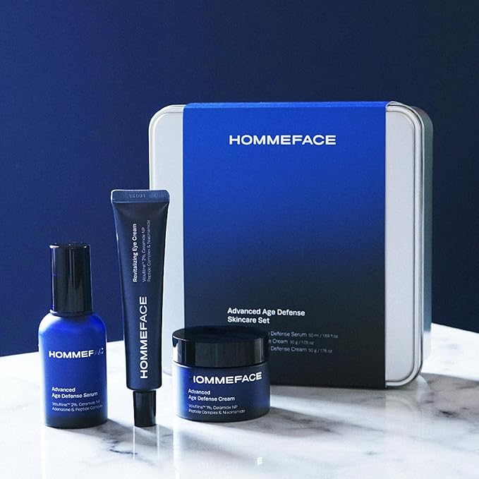 HOMMEFACE Men’s Advanced Age Defense Anti-Wrinkle Face Serum - Anti-Aging Korean Skincare Technology with Volufiline, Ceramide, Collagen, Hyaluronic Acid & Peptides, 1.69 fl oz