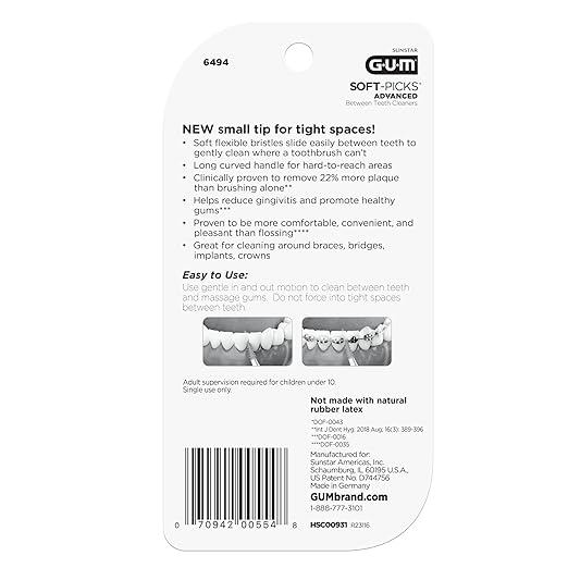 GUM Soft-Picks Advanced- Tight, Easy to Use Dental Picks for Teeth Cleaning and Gum Health, Disposable Interdental Brushes with Convenient Carry Case, Dentist Recommended, 60 Count (Pack of 3)