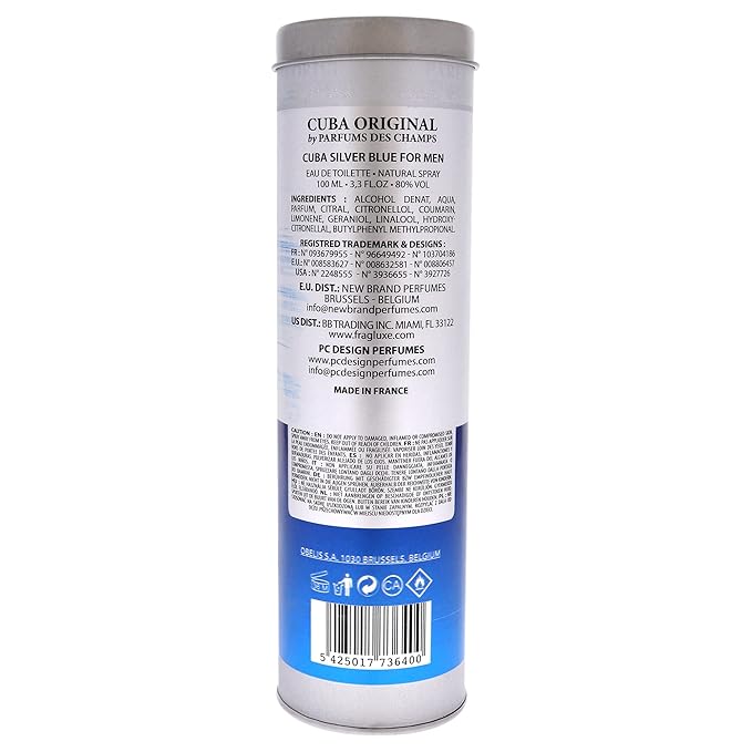 Cuba Silver Blue Eau de Toilette Spray for Men, 3.3 Ounce, brown