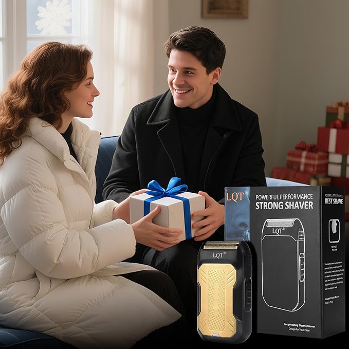 LQTⓇ Mini Foil Shaver, Portable Cordless Electric Shaver for Men, Equipped with a Set of Replacement Heads, USB-C Charging Cable, and Cleaning Brush, Suitable for Travel and Home use. (Golden)