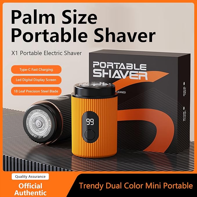 Mini Electric Shaver for Men-Type-C Fast Charging with High-Speed Motor,LED Digital Display,18 Precision Steel Blades, Trendy Dual Color Mini Design,Portable Electric Razor (Orange)