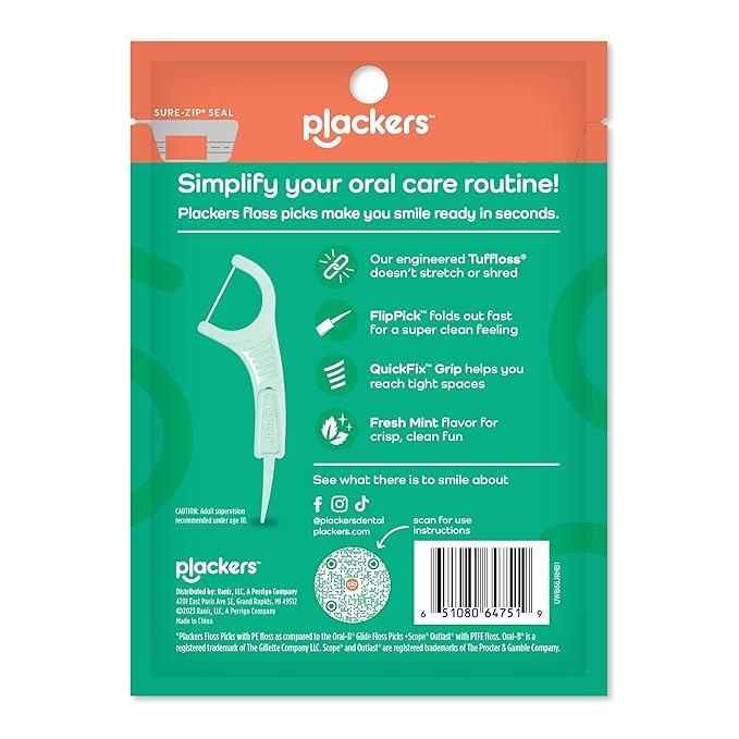 Plackers Micro Line Dental Floss Picks, Fold-Out FlipPick, Tuffloss, Easy Storage with Sure-Zip Seal, Fresh Mint Flavor, 36 Count (Packaging May Vary) (Pack of 2)