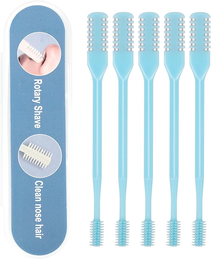 5PCS 2-in-1 Nasal Hair Cutter, Upgrade Manual Double Sided Nose Hair Trimmer Cutter for Women and Men 360°Rotating Nose Hair Remover Grooming Tool knife Razor Portable Nostril hair kit (Sky Blue)