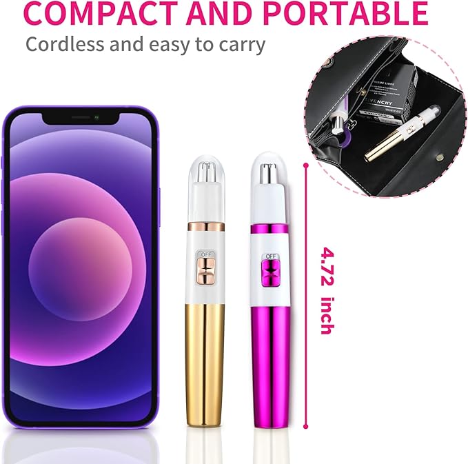 Ear and Nose Hair Trimmer for Women Nose Hair Clipper Professional Painless Noses Trimmer Ladies Eyebrow and Facial Hair Trimmer Battery-Operated, Waterproof Dual Edge Blades for Easy Cleansing