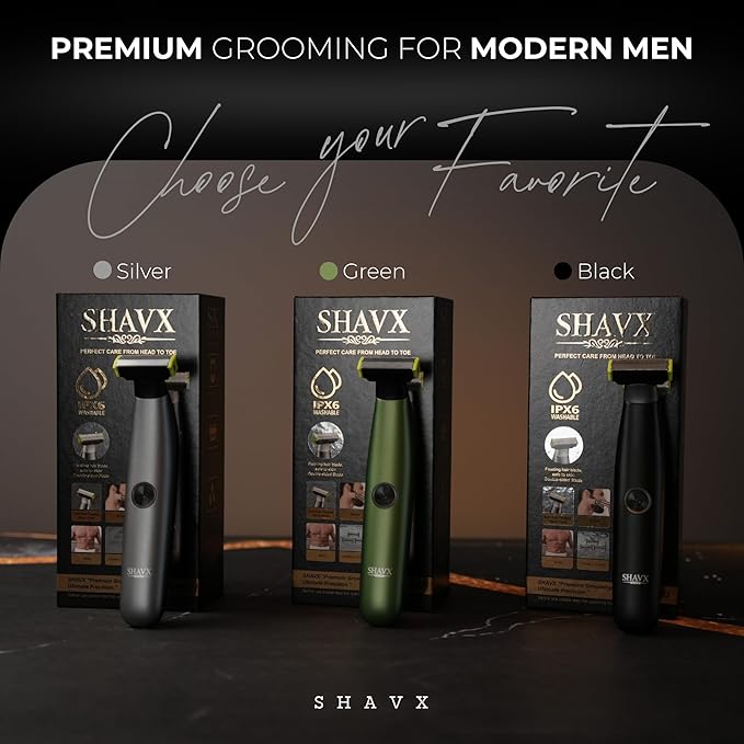 Full Body Shaver for Pubic Hair, Chest & Bikini with Skin-Safe Dual Floating Razor Blades for Sensitive Areas | Rechargeable Waterproof Electric Razor & Beard Trimmer with 3 Combs | Green