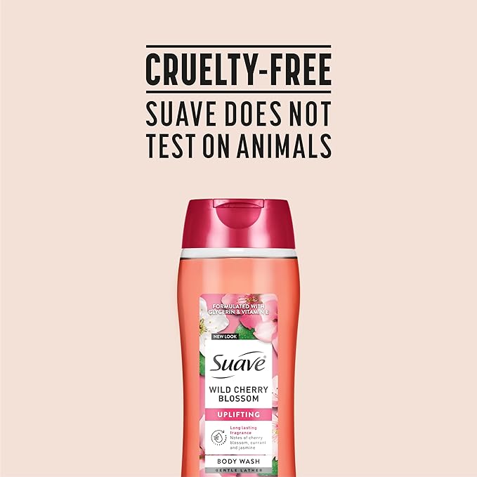 Suave Moisturizing Body Wash, with Wild Cherry Blossom and Vitamin E Extract, No Parabens, No Phtahaltes, 18 Oz Pack of 6