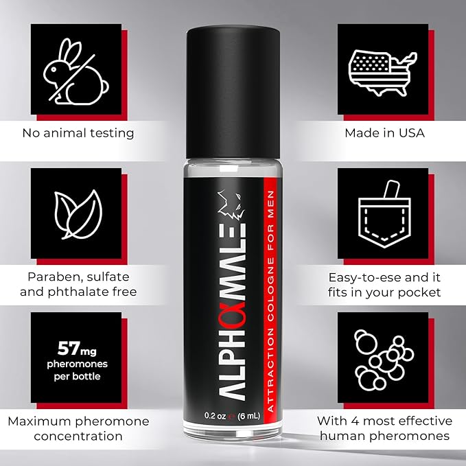 AlphaMale Pheromones Cologne for Men to Attract Women - High Concentration Pheromones for Men with a Long-Lasting Masculine Scent in a Travel-Friendly Roll-On Bottle Made in The USA