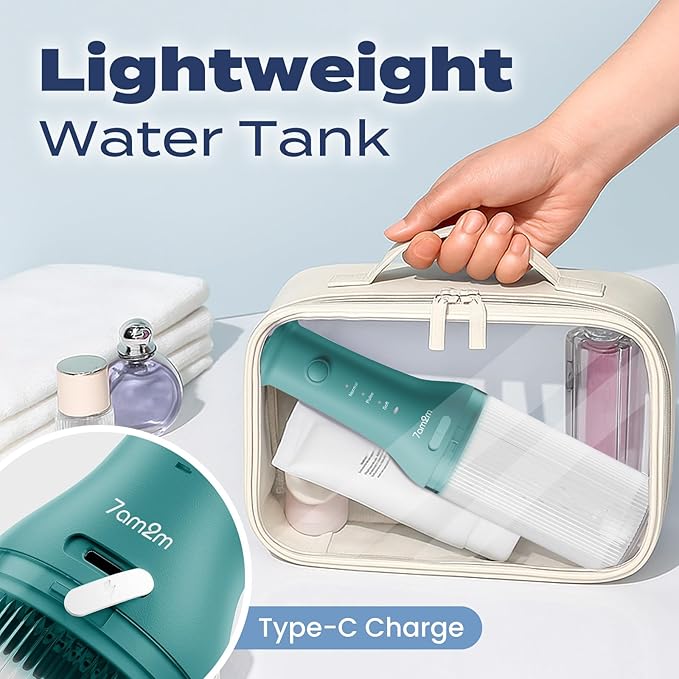 7AM2M Portable Cordless Water Flosser, Oral Irrigator with 3 Modes & 2 Tips (Peacock Green)