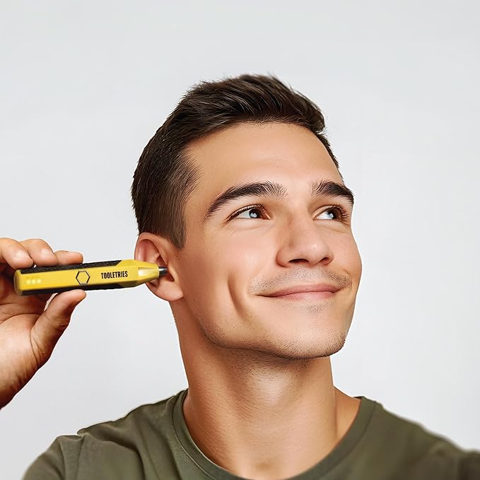 TOOLETRIES The Ranger - Electric Nose & Ear Hair Trimmer for Men, Wet/Dry Nose Clippers with Stainless Steel Blades, Waterproof, Rechargeable Li-Ion Battery, LED Spotlight, Travel Lock - Yellow