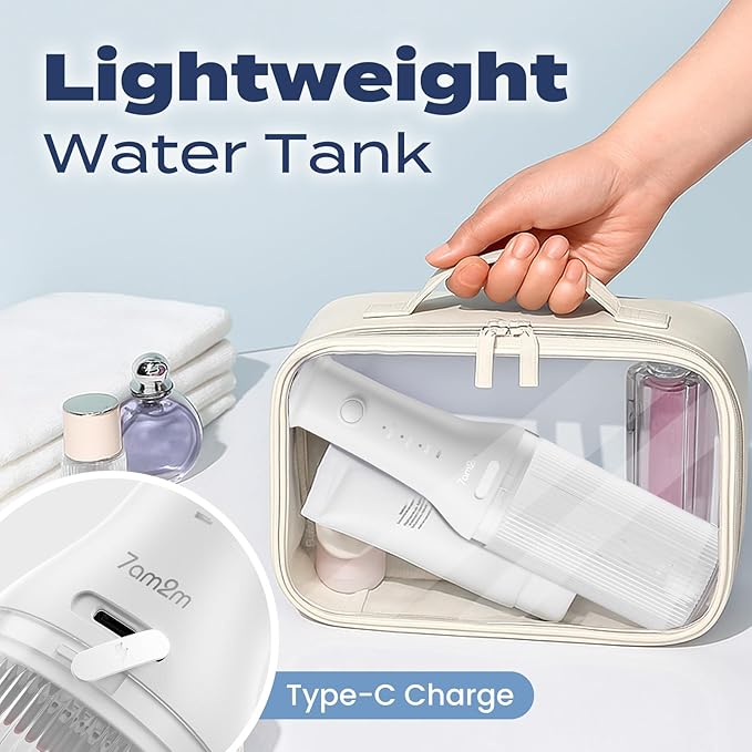7AM2M Portable Water Flosser Cordless, Dental Water Flosser for Travel and Home Use (White)