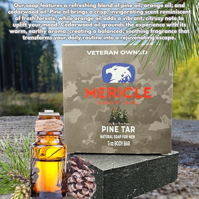 Pine Tar Organic 5oz Body Bar | Traditional Cold Process Technology | 100% Organic & Natural Ingredients | No Harsh Chemicals | Exfoliating | Made in the USA
