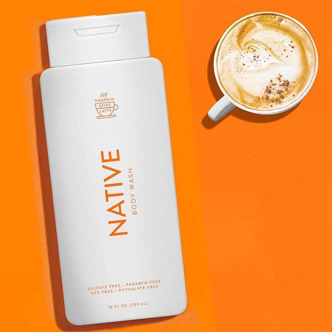 Native Body Wash with Naturally Derived Ingredients - Pumpkin Spice Latte - For Women & Men, Sulfate, Paraben, & Dye Free Leaving Skin Soft and Hydrating | Fall Seasonal Scent Bundle, 18 oz - 2 Pk