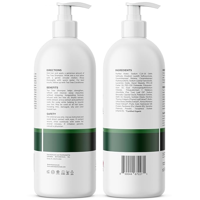 Tea Tree Oil Shampoo, Deep Cleansing for Buildup & Oily Scalp, Soothes Itchy Scalp & Refreshes Hair, Sulfate Free, Women & Men, Natural Shampoo, 16 fl oz