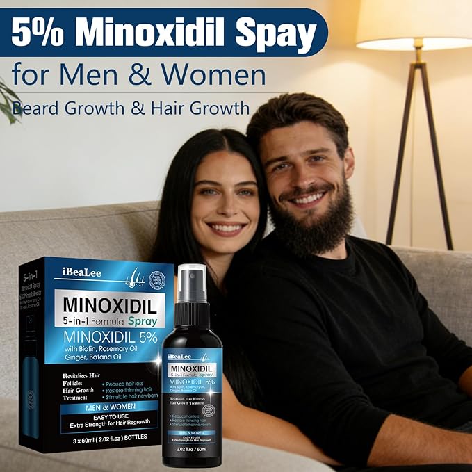 5% Minoxidil for Men and Women Hair Growth, Hair Loss Treatments Serum with Biotin Batana and Rosemary, Minoxidil Hair Growth Spray for Stronger Thicker Fuller Hair Beard Regrowth, 3 Bottles