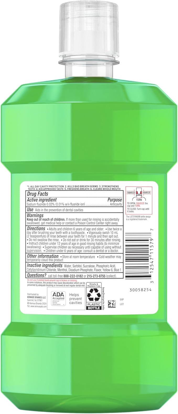 Listerine Total Care Kids Mouthwash, ADA Accepted, Alcohol-Free Anticavity Fluoride Mouthwash, Oral Rinse for Cavity Protection and Fresh Breath, Mint Shield Flavor, Twin Pack, 2 x 500 mL
