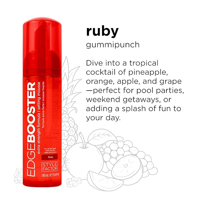Style Factor EDGE BOOSTER Extra Strength Setting Mousse โ Frizz Control, Extra Volume, and Conditioning โ 6.4oz Ruby Mousse for Curly Hair