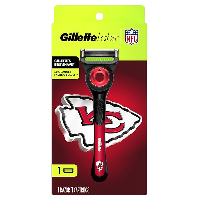 Gillette Labs Special NFL Chiefs Edition Shaving Razor for Men - 1 Handle, 1 Razor Blade Refill, Perfect for Game Day Grooming, GilletteLabs with Exfoliating Bar