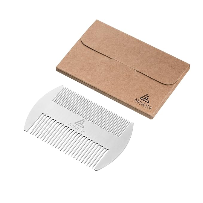 AhfuLife Metal Hair&Beard Comb - EDC Credit Card Size Comb Perfect for Wallet and Pocket - Anti-Static Dual Action Beard Combs - Presented in Gift Box (Stainless Steel Combs)