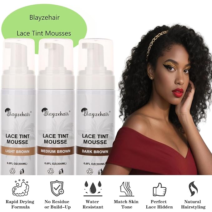 Lace Tint Melting Hair Mousse Foam for Women Men Hair Wig Lace Wigs Toupees and Hairpieces Natural Finishing Lace Color(Medium Brown)