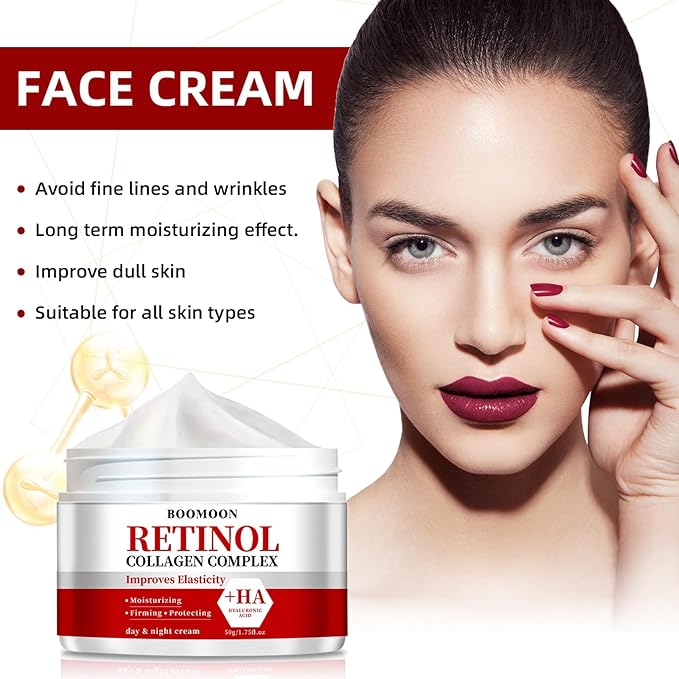 Retinol Collagen Face Cream with Hyaluronic Acid, Wrinkle Cream for Face, Neck with Collagen Hyaluronic Acid, Day & Night Moisturizer Face Cream for Men Women, 1.75 oz (1)