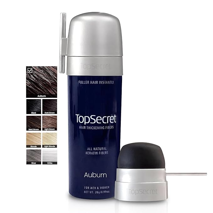 Top Secret Hair Thickening Building Fibers Applicator Included - Undetectable & Natural Hair Filler - for Men & Women - Instantly Fill In Fine Thinning Hair - Weather & Sweat Resistant (Auburn, Large)