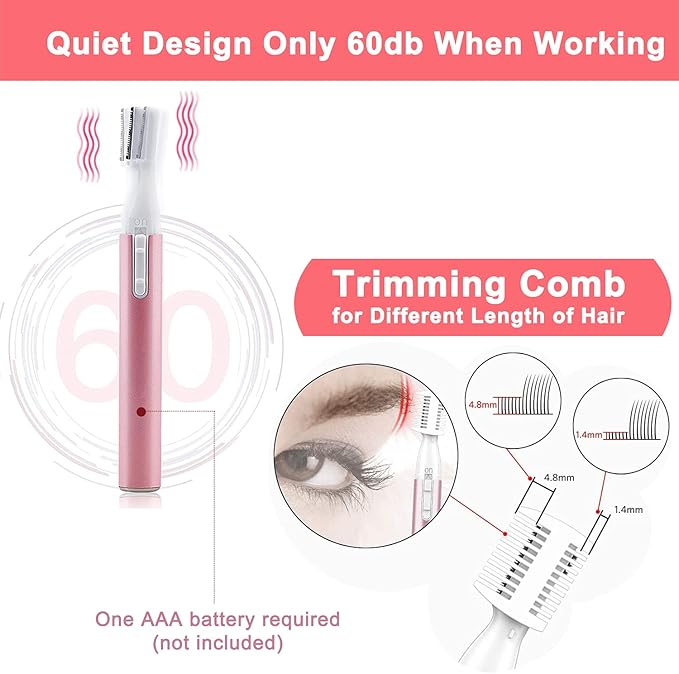 Electric Eyebrow Trimmer for Women, Facial Hair Razor Removal for Men, Mini Epilator for Bikini, Remover for Face, Chin, Peach Puzz, Lips, Body, Arms, Legs, Battery Operated (Pink, Black)