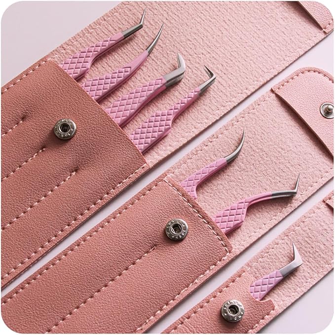 Eyelash Extension Tweezers,Fiber Tip Grip Boot Volume Lash Tweezers,Professional Pointed Lash Extension Tweezers for Easy Lash Application and Removal(2Pcs-F02/05)