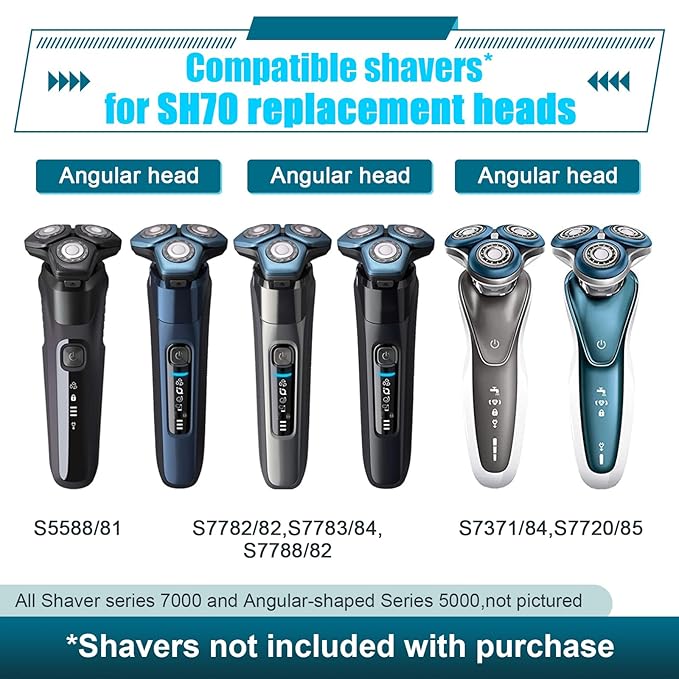9 Pack SH70/71 Replacement Head Compatible with Philips Norelco Series 7000, Upgraded SH70/71 Compatibility Double blades for norelco 7000 replacement heads