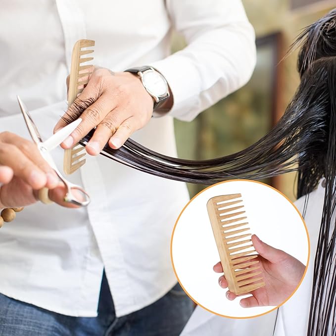 Bamboo Wide Tooth Comb, Large Hair Detangling Comb, Natural wooden combs for Hair, Beard, Mustache, Travel-Friendly, Hand Polished, No Handle Design