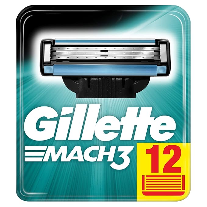 Gillette Mach3 Razor Blades, 12 Replacement Blades for Men's Wet Razors with Triple Blade