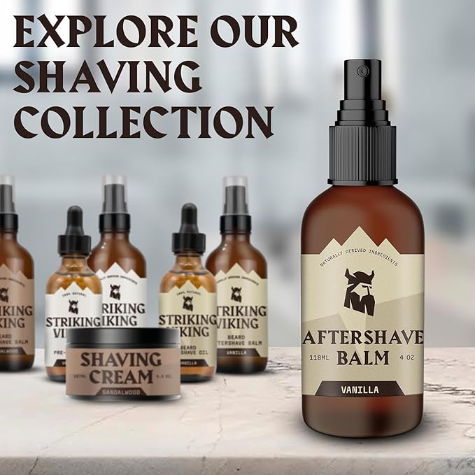 Striking Viking After Shave Balm - 4 fl oz, Pack of 1, Vanilla - Soothing Post-Shave Vanilla Relief - Hydrating & Revitalizing Moisture Boost - Irritation-Free Comfort & Aftershave for Men