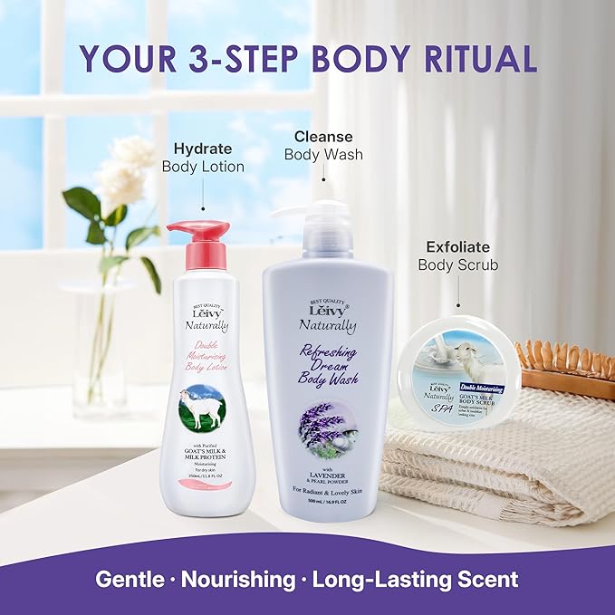 Lěivy Lavender Body Wash Deep Moisturizing, Calming Scent, Skin Cleanser Hydrating Shower Gel, Soothing & Sleep, with Vitamin E & Pearl Powder, 16.9 Fl oz Bottle