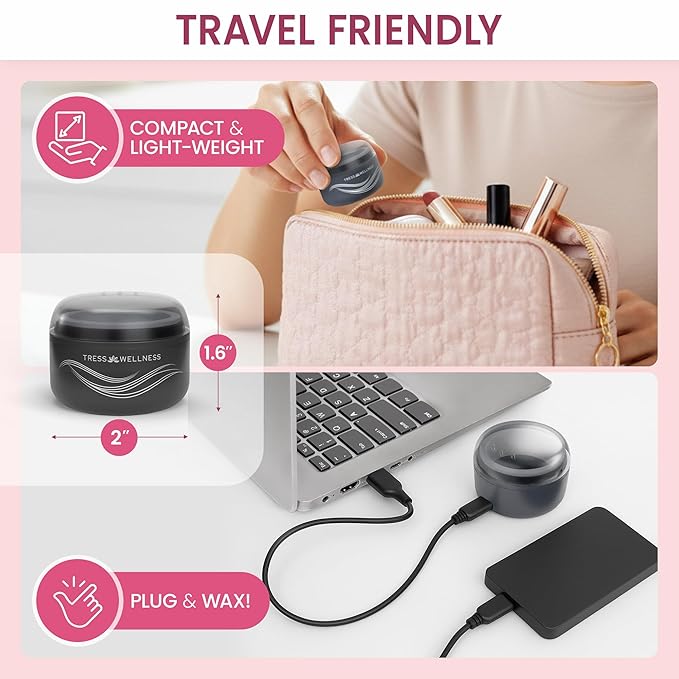 Tress Wellness Stripless Wax Kit for Face, Eyebrow & Lip for Women & Men – Quick & Easy Mini Wax Warmer for Eyebrow, Chin & Face Hair Removal Waxing Kit - USB, Mess-Free, Compact & Travel-Ready