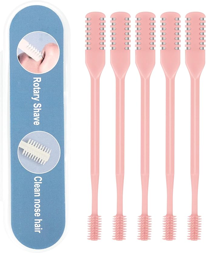 5PCS 2-in-1 Nasal Hair Cutter, Upgrade Manual Double Sided Nose Hair Trimmer Cutter for Women and Men 360°Rotating Nose Hair Remover Grooming Tool knife Razor Portable Nostril hair kit (Light Pink)