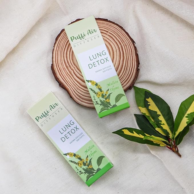 PUFFIAIR Herbal Diffuser Infused with Mullein, Thyme, and Mint for Breathing Support, Lung Care, Fresh Oral Air, and Habit Management - 300 Uses, 2 Packs 3 Sticks