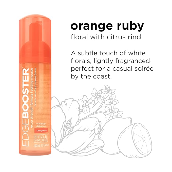 Style Factor EDGE BOOSTER Extra Strength Setting Mousse โ Frizz Control, Extra Volume, and Conditioning โ 6.4oz Orange Ruby Mousse for Curly Hair