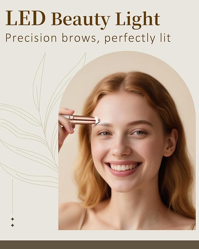 Eyebrow Trimmer for Women, Eyebrow Razor: Rechargeable Facial Hair Removal for Women with 2 Replacement Heads & LED Light, Electric Painless EyeBrow Shaver Hair Removal Device for Eyebrows/Lips/Face